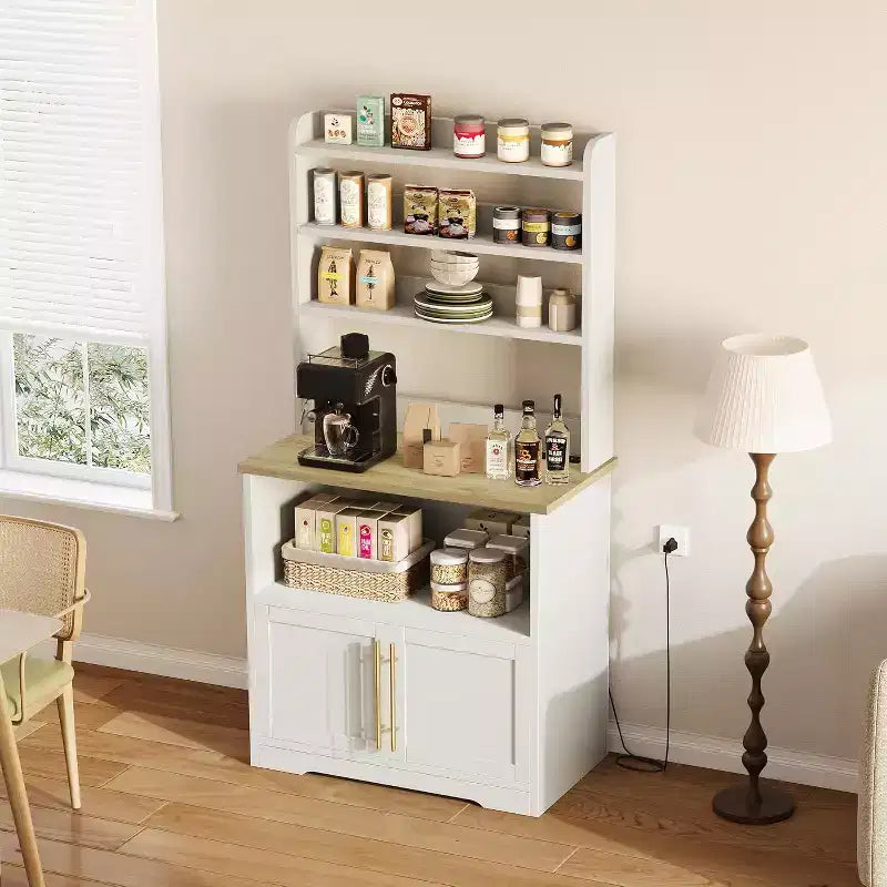Meuble de rangement de ferme avec étagère réglable, Support de micro-ondes avec rangement
