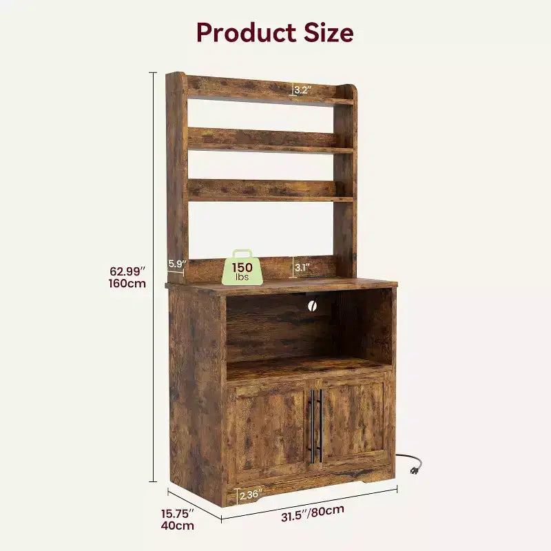 Meuble de rangement de ferme avec étagère réglable, Support de micro-ondes avec rangement