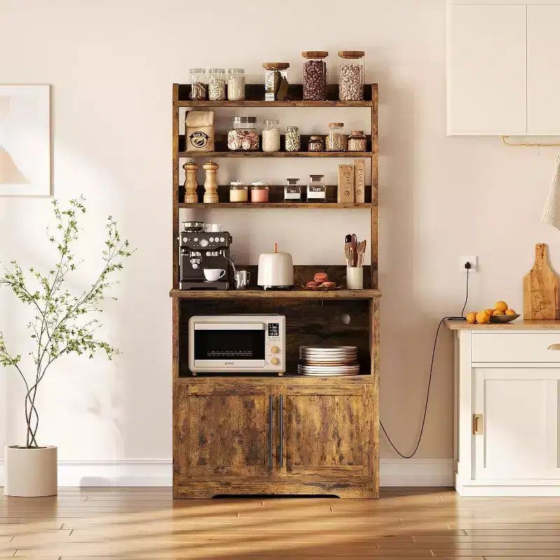 Meuble de rangement de ferme avec étagère réglable, Support de micro-ondes avec rangement