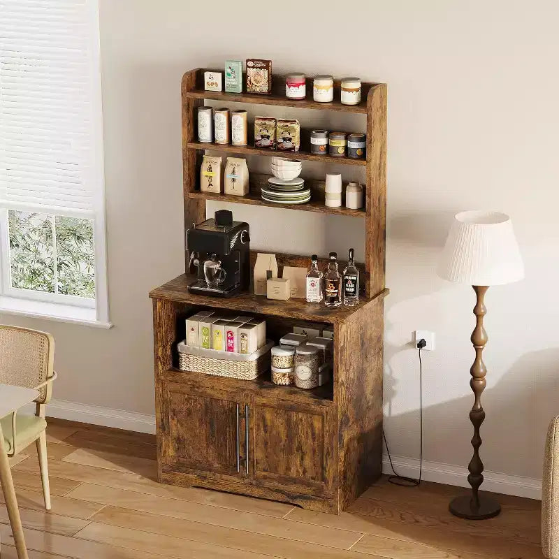 Meuble de rangement de ferme avec étagère réglable, Support de micro-ondes avec rangement