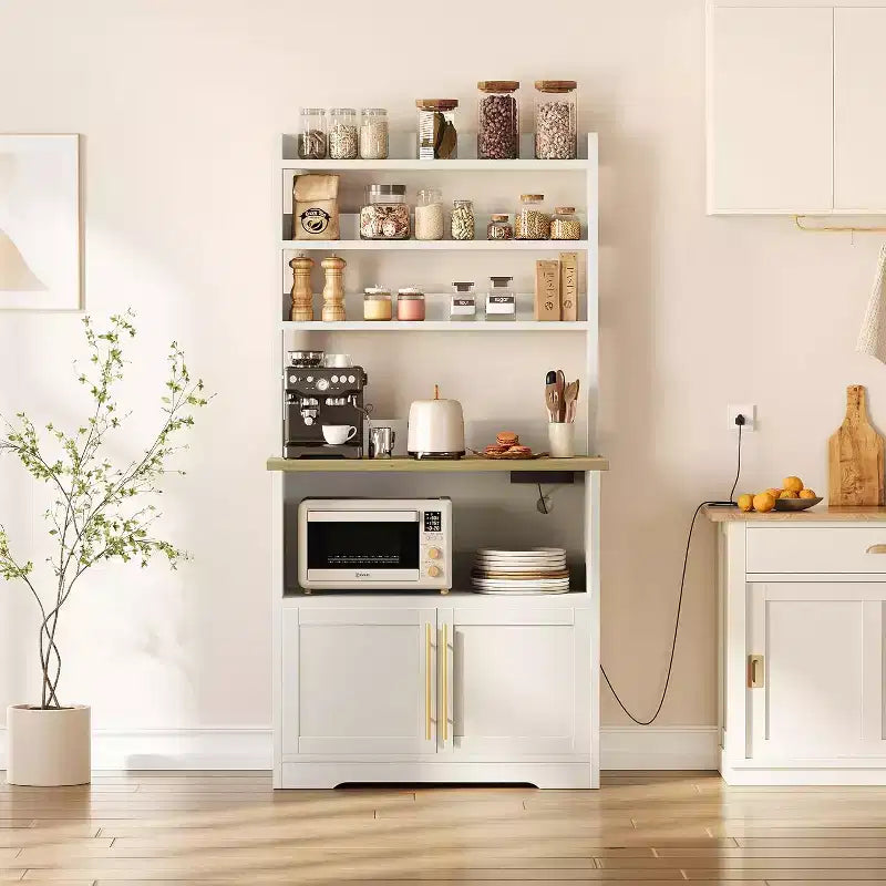 Meuble de rangement de ferme avec étagère réglable, Support de micro-ondes avec rangement