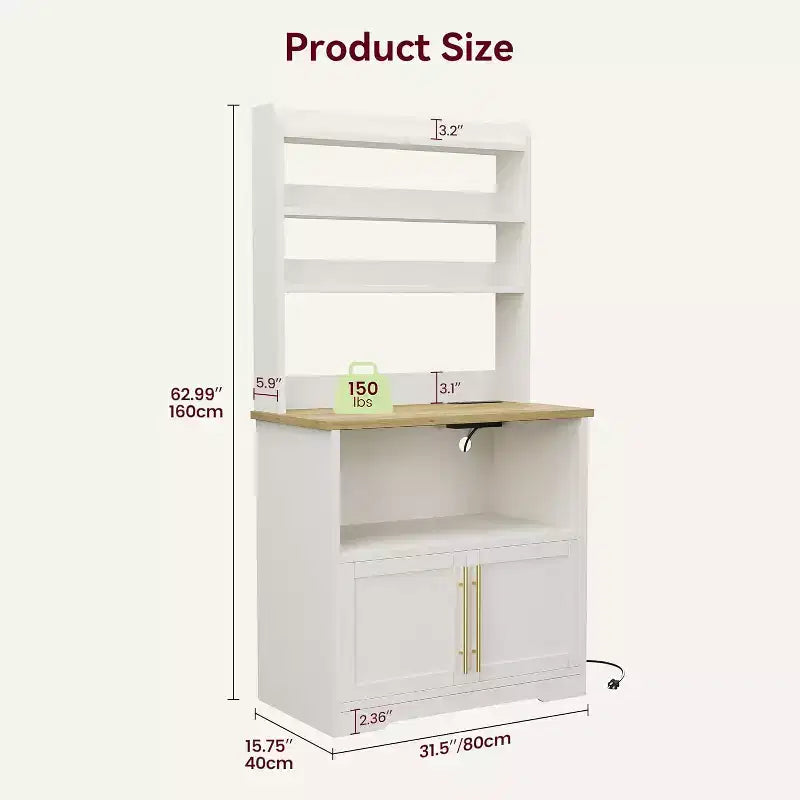 Meuble de rangement de ferme avec étagère réglable, Support de micro-ondes avec rangement