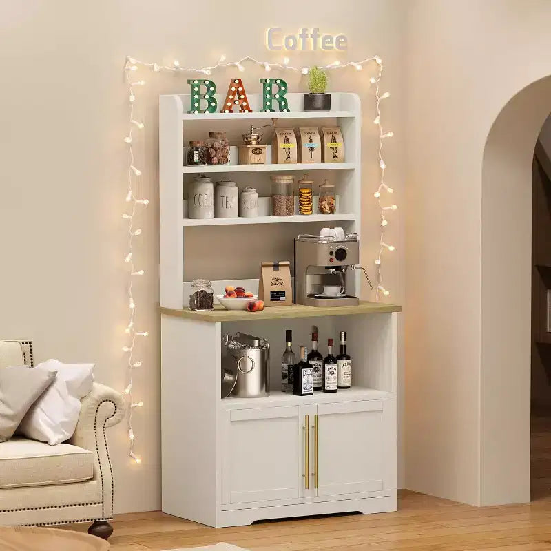 Meuble de rangement de ferme avec étagère réglable, Support de micro-ondes avec rangement