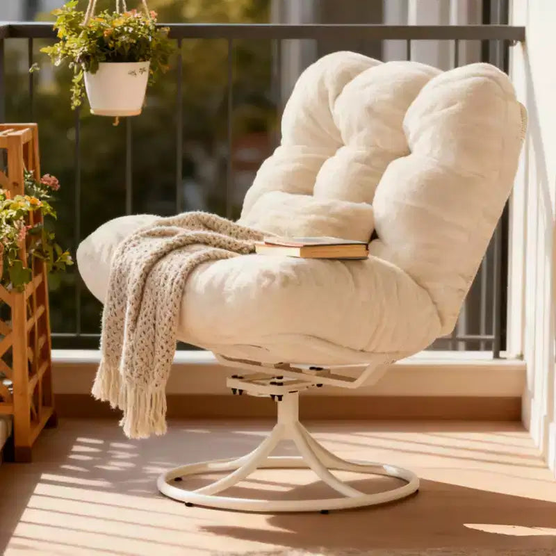 Fauteuil lounge rotatif 360° surdimensionné avec base à bascule en métal, Fauteuil à bascule Papasan en rotin d'hiver avec coussin épais et moelleux de 6,3 po