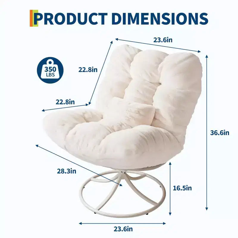 Fauteuil lounge rotatif 360° surdimensionné avec base à bascule en métal, Fauteuil à bascule Papasan en rotin d'hiver avec coussin épais et moelleux de 6,3 po
