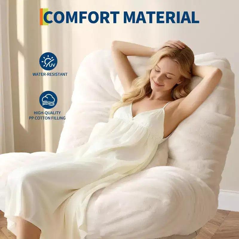 Fauteuil lounge rotatif 360° surdimensionné avec base à bascule en métal, Fauteuil à bascule Papasan en rotin d'hiver avec coussin épais et moelleux de 6,3 po
