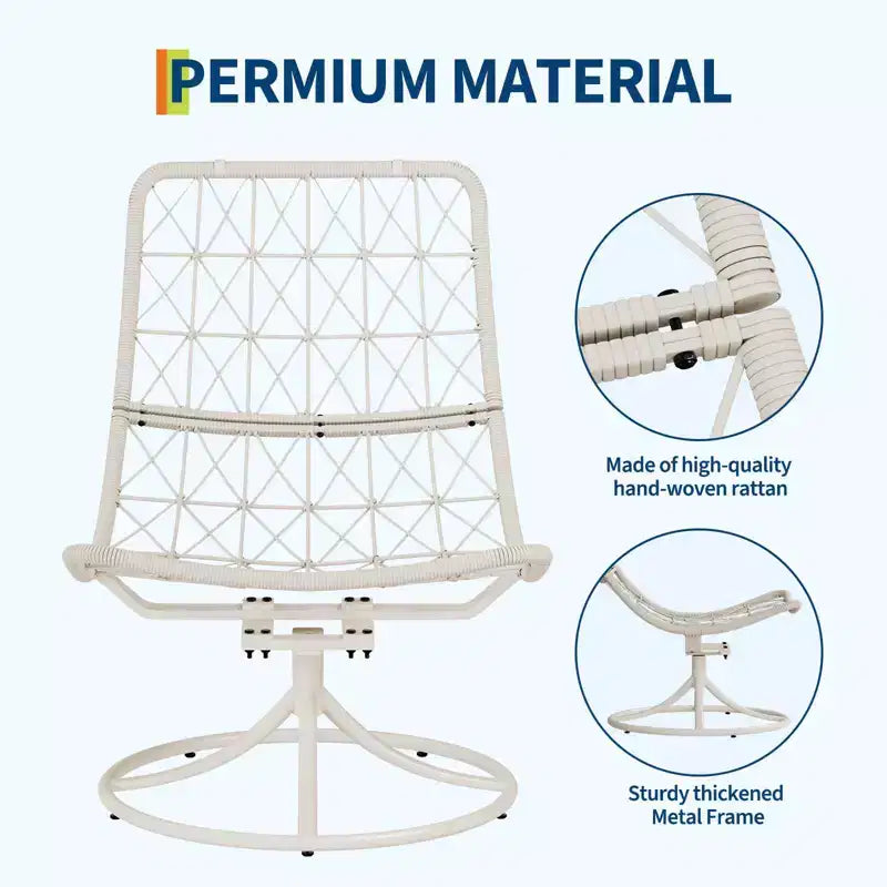 Fauteuil lounge rotatif 360° surdimensionné avec base à bascule en métal, Fauteuil à bascule Papasan en rotin d'hiver avec coussin épais et moelleux de 6,3 po