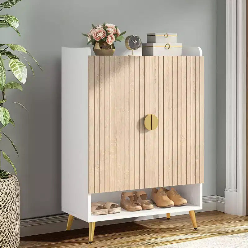 Meuble à chaussures 7 niveaux, Organisateur de rangement de chaussures grande capacité avec étagères et portes réglables, Armoire d'entrée autoportante pour plus de 20 paires, Naturel
