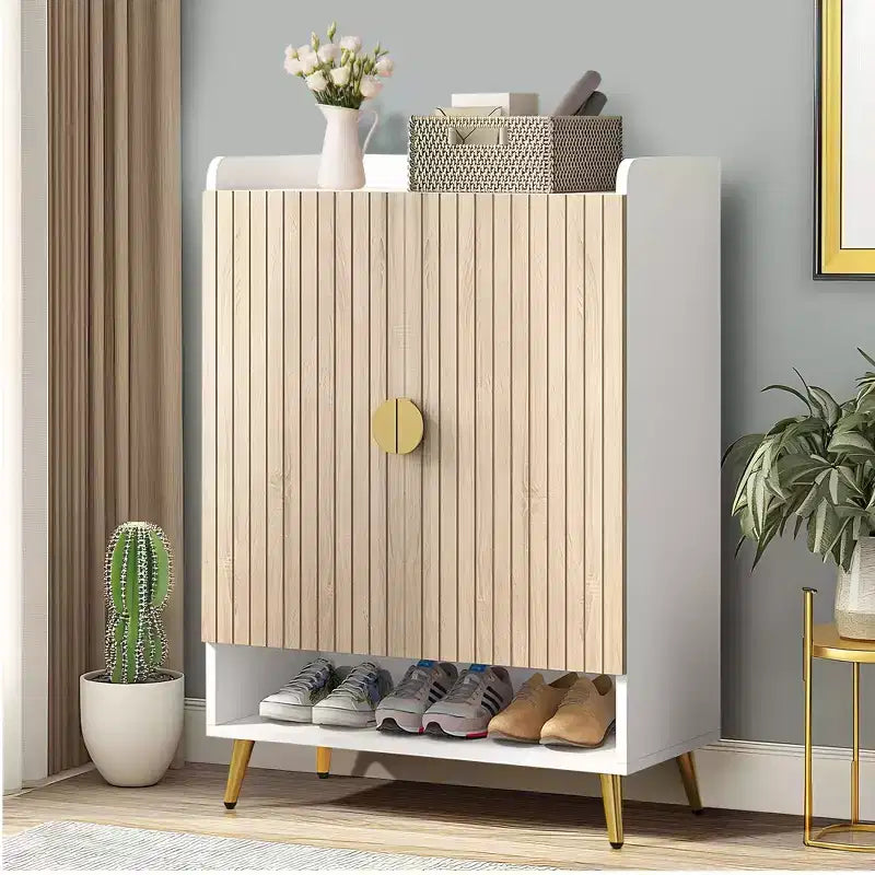 Meuble à chaussures 7 niveaux, Organisateur de rangement de chaussures grande capacité avec étagères et portes réglables, Armoire d'entrée autoportante pour plus de 20 paires, Naturel