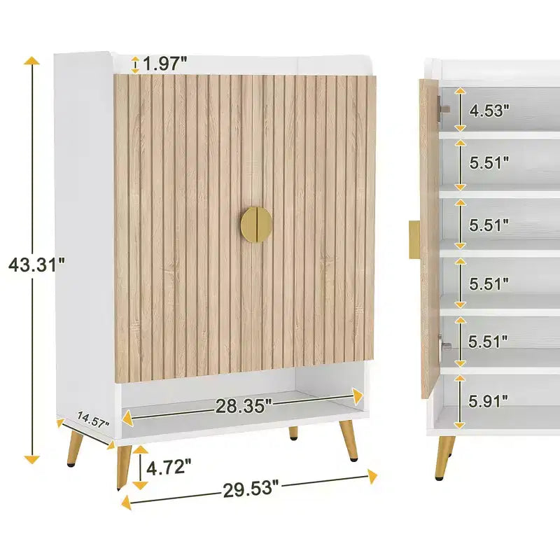 Meuble à chaussures 7 niveaux, Organisateur de rangement de chaussures grande capacité avec étagères et portes réglables, Armoire d'entrée autoportante pour plus de 20 paires, Naturel
