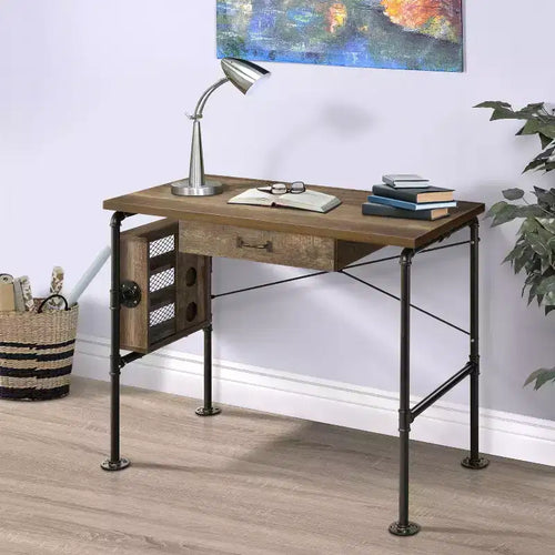TUYOHW 39.5 Rectangular Writing Desk,Weathered Oak Study Desk with 3 Open Shelves,1 Drawer,Black Metal Leg,Modern Computer Desk for Study,Home Office