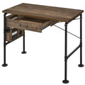 Bureau rectangulaire de 99,5 cm en chêne vieilli avec 3 étagères ouvertes, 1 tiroir, pieds en métal noir, bureau d'ordinateur moderne pour bureau ou domicile