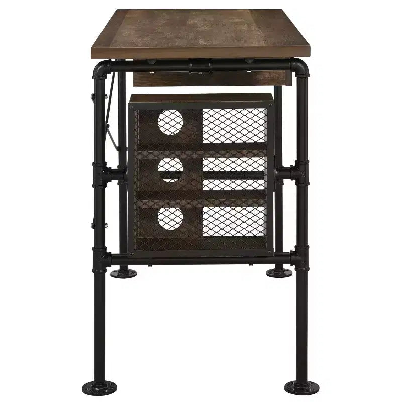 Bureau rectangulaire de 99,5 cm en chêne vieilli avec 3 étagères ouvertes, 1 tiroir, pieds en métal noir, bureau d'ordinateur moderne pour bureau ou domicile
