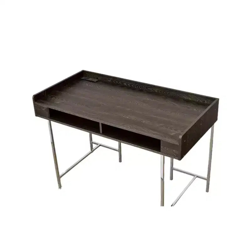 47 Bureau d'ordinateur, bureau avec tiroir de rangement, port USB, prise de courant, plateau en bois marron, pieds en acier argenté, bureau d'écriture pour le bureau, l'étude