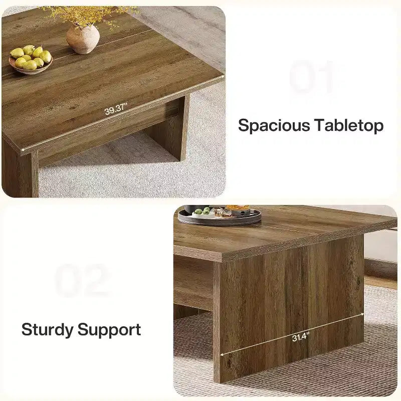 Table basse carrée, table de salon de 100 cm de style ferme, marron rustique