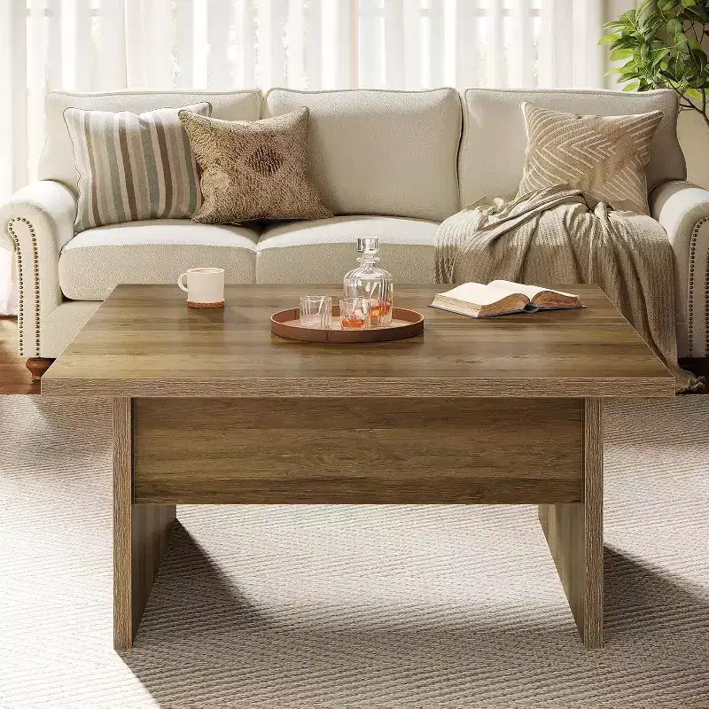 Table basse carrée, table de salon de 100 cm de style ferme, marron rustique