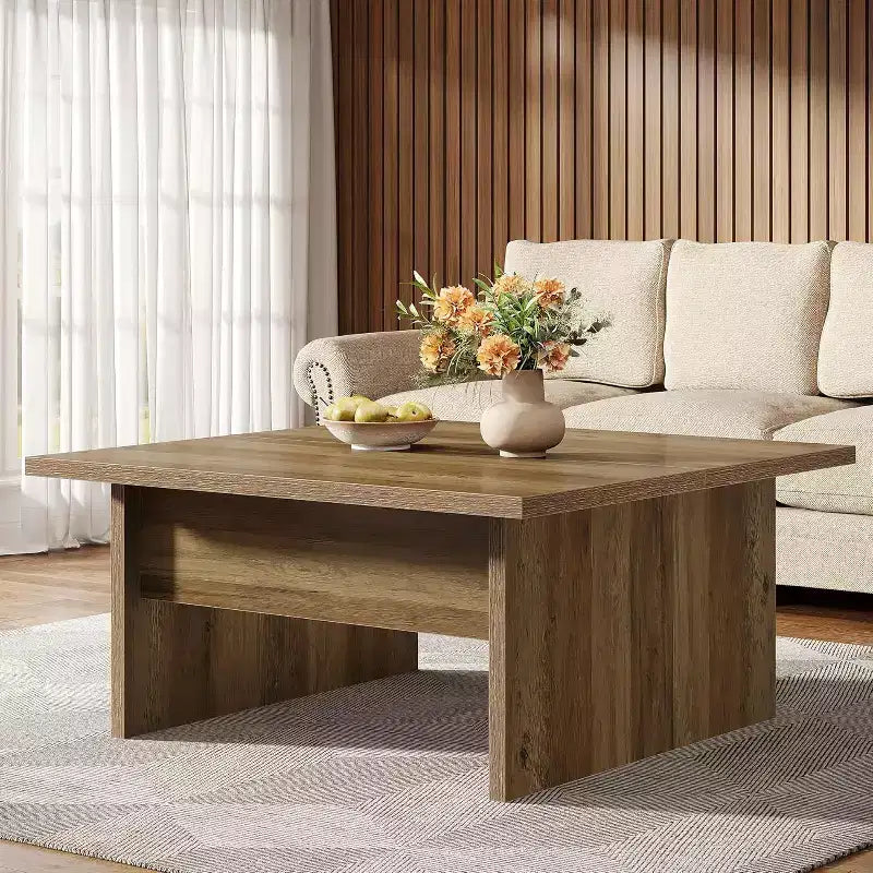 Table basse carrée, table de salon de 100 cm de style ferme, marron rustique