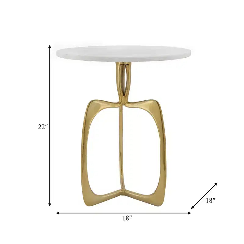 Table d'appoint chic, petite table de chevet ou guéridon pour la décoration intérieure - Table en métal avec plateau en marbre et cadre artistique pour les petits espaces - 22 Blanc et doré