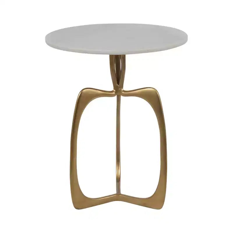 Table d'appoint chic, petite table de chevet ou guéridon pour la décoration intérieure - Table en métal avec plateau en marbre et cadre artistique pour les petits espaces - 22 Blanc et doré