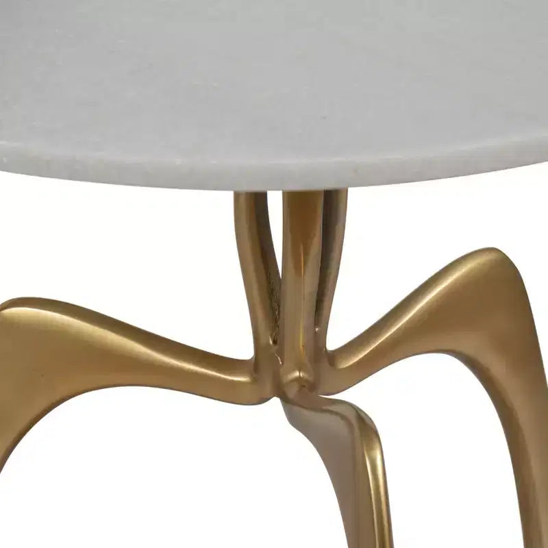 Table d'appoint chic, petite table de chevet ou guéridon pour la décoration intérieure - Table en métal avec plateau en marbre et cadre artistique pour les petits espaces - 22 Blanc et doré
