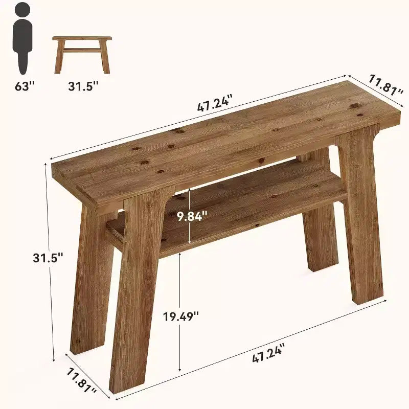 Console d'entrée de ferme en bois massif 47" avec rangement à 2 niveaux, convient pour le couloir, derrière le canapé, le salon, montage facile.