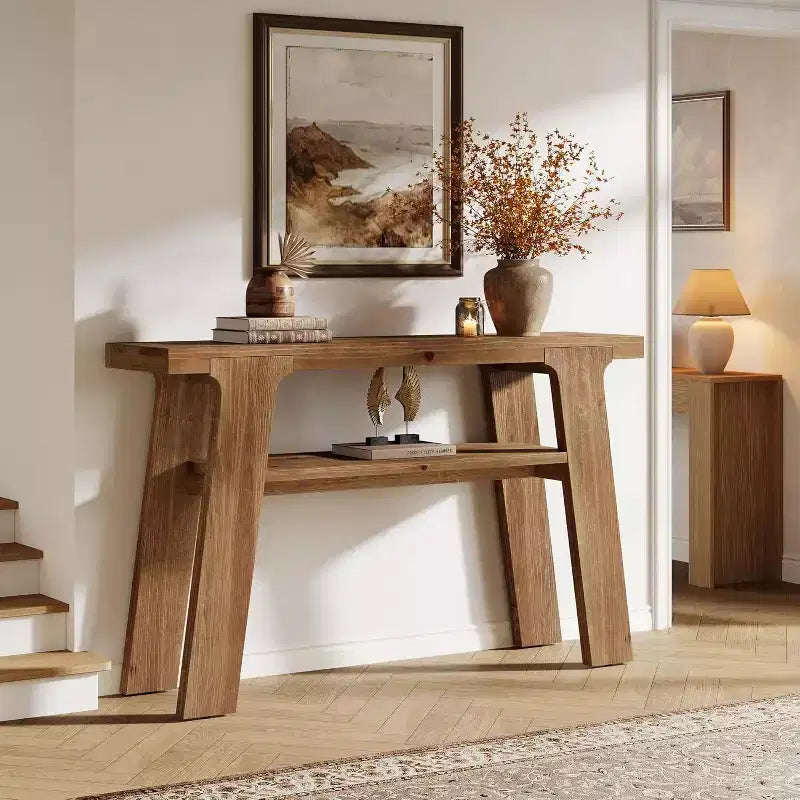 Console d'entrée de ferme en bois massif 47" avec rangement à 2 niveaux, convient pour le couloir, derrière le canapé, le salon, montage facile.