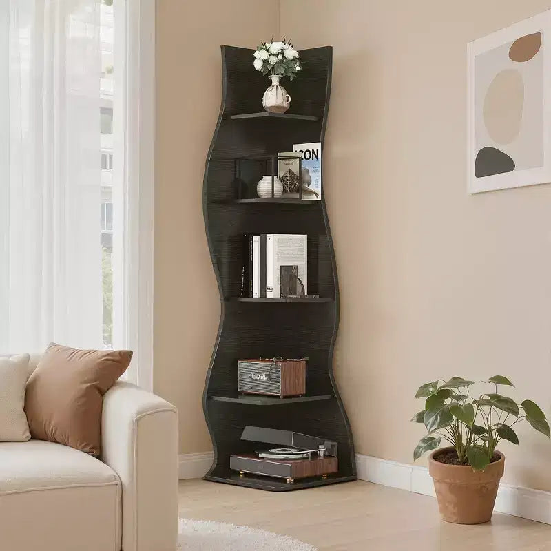 Étagère d'angle 5 niveaux Wave, étagère de rangement rustique facile à monter, organisateur peu encombrant pour la décoration intérieure