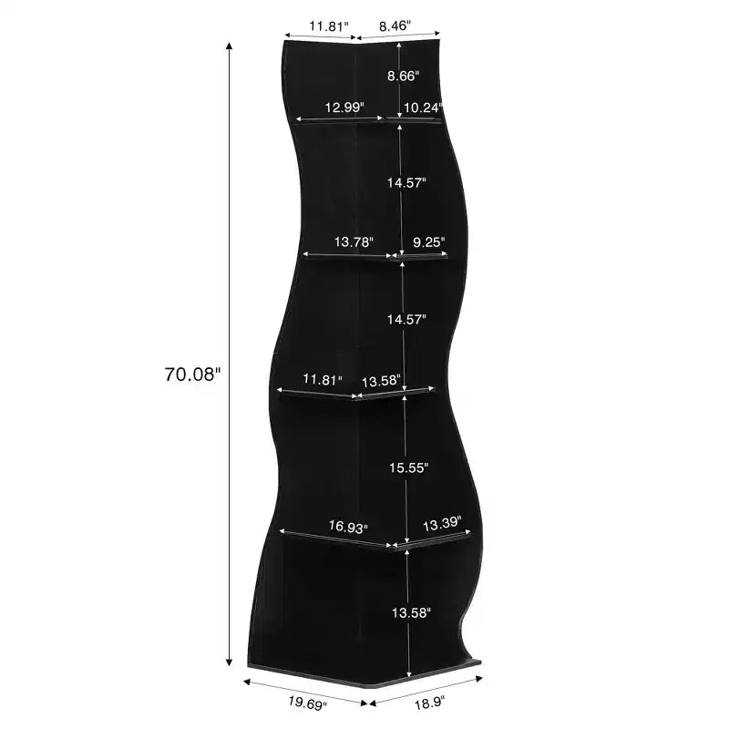 Étagère d'angle 5 niveaux Wave, étagère de rangement rustique facile à monter, organisateur peu encombrant pour la décoration intérieure