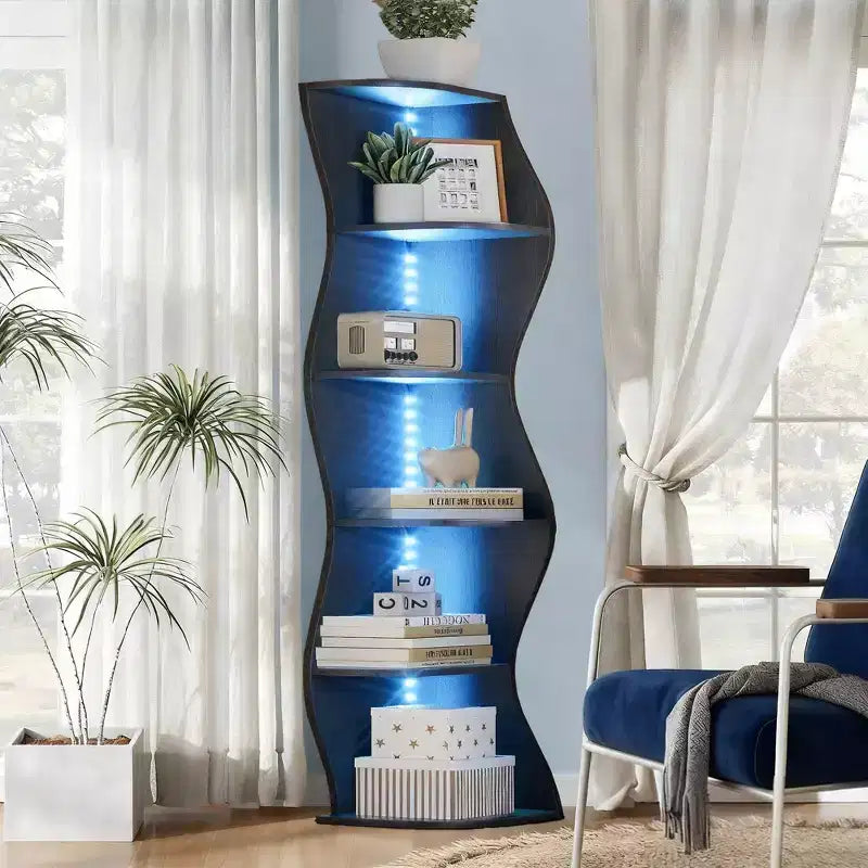 Étagère d'angle 5 niveaux Wave, étagère de rangement rustique facile à monter, organisateur peu encombrant pour la décoration intérieure