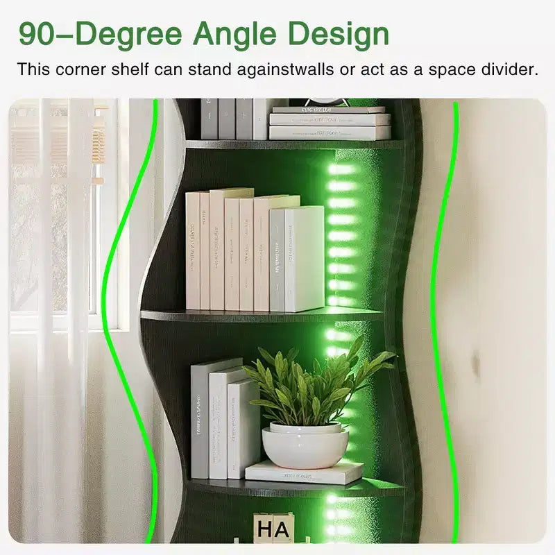 Étagère d'angle 5 niveaux Wave, étagère de rangement rustique facile à monter, organisateur peu encombrant pour la décoration intérieure