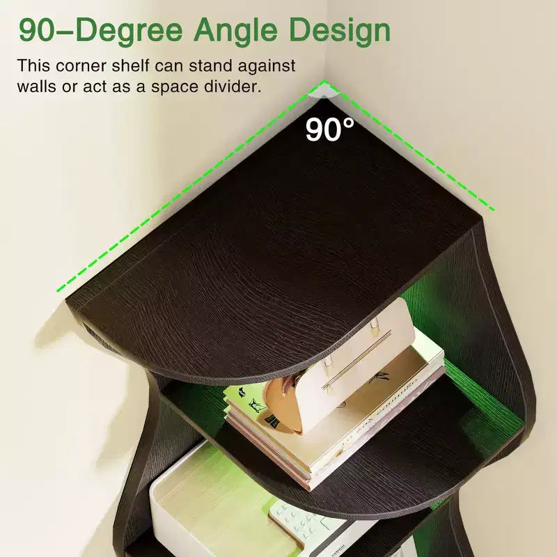 Étagère d'angle 5 niveaux Wave, étagère de rangement rustique facile à monter, organisateur peu encombrant pour la décoration intérieure