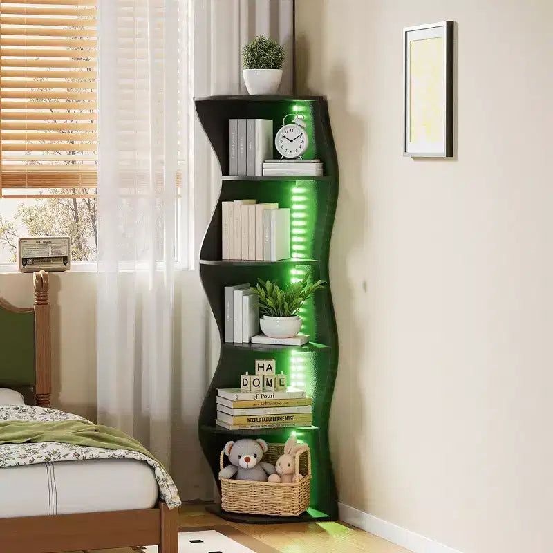 Étagère d'angle 5 niveaux Wave, étagère de rangement rustique facile à monter, organisateur peu encombrant pour la décoration intérieure