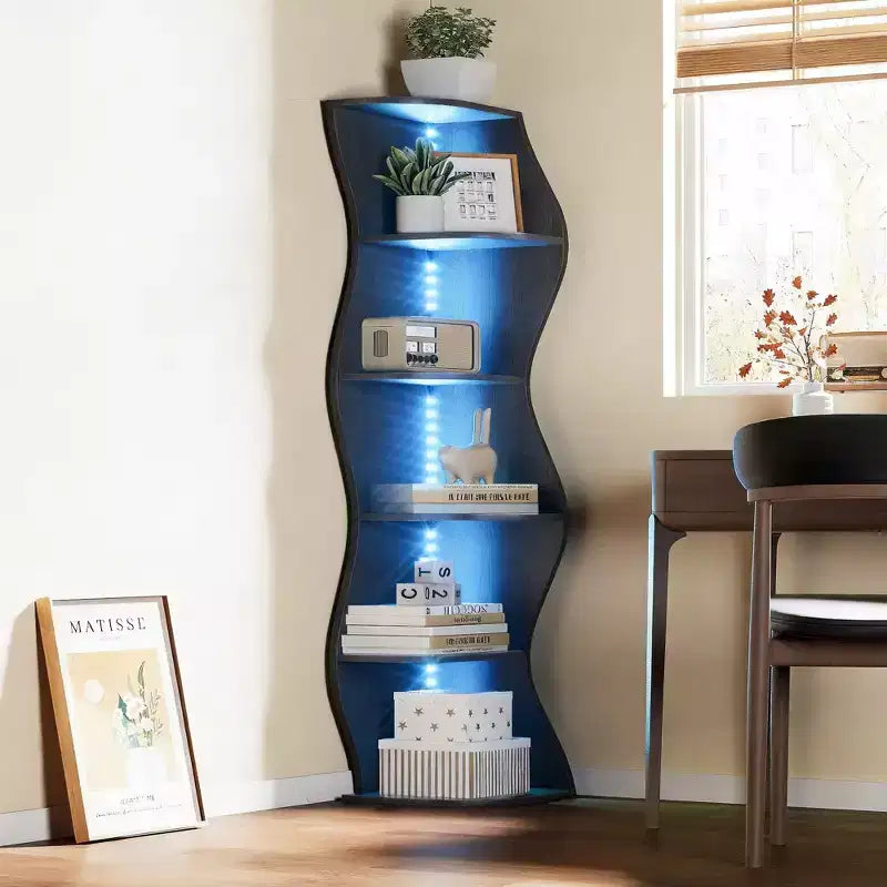 Étagère d'angle 5 niveaux Wave, étagère de rangement rustique facile à monter, organisateur peu encombrant pour la décoration intérieure