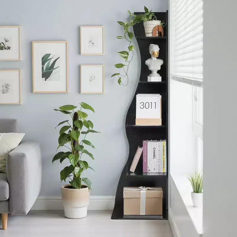 Étagère d'angle 5 niveaux Wave, étagère de rangement rustique facile à monter, organisateur peu encombrant pour la décoration intérieure