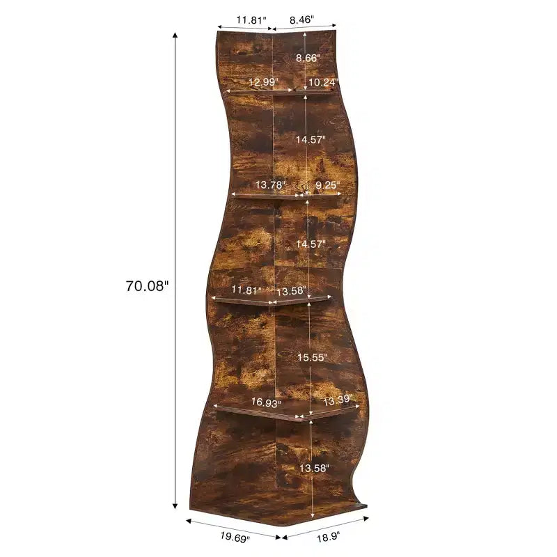 Étagère d'angle 5 niveaux Wave, étagère de rangement rustique facile à monter, organisateur peu encombrant pour la décoration intérieure