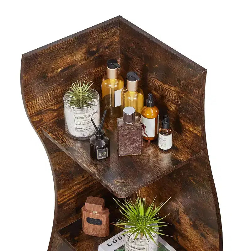 Étagère d'angle 5 niveaux Wave, étagère de rangement rustique facile à monter, organisateur peu encombrant pour la décoration intérieure