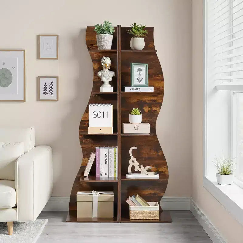 Étagère d'angle 5 niveaux Wave, étagère de rangement rustique facile à monter, organisateur peu encombrant pour la décoration intérieure