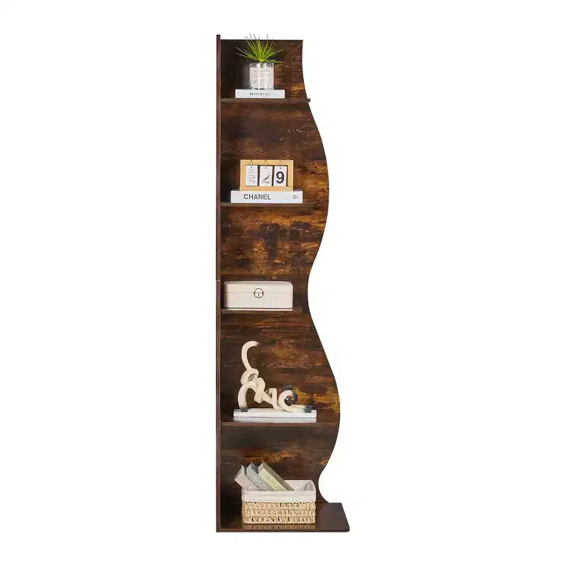Étagère d'angle 5 niveaux Wave, étagère de rangement rustique facile à monter, organisateur peu encombrant pour la décoration intérieure