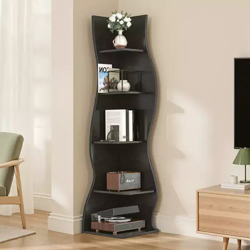 Étagère d'angle 5 niveaux Wave, étagère de rangement rustique facile à monter, organisateur peu encombrant pour la décoration intérieure