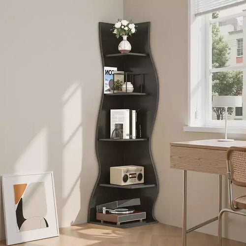 Étagère d'angle 5 niveaux Wave, étagère de rangement rustique facile à monter, organisateur peu encombrant pour la décoration intérieure