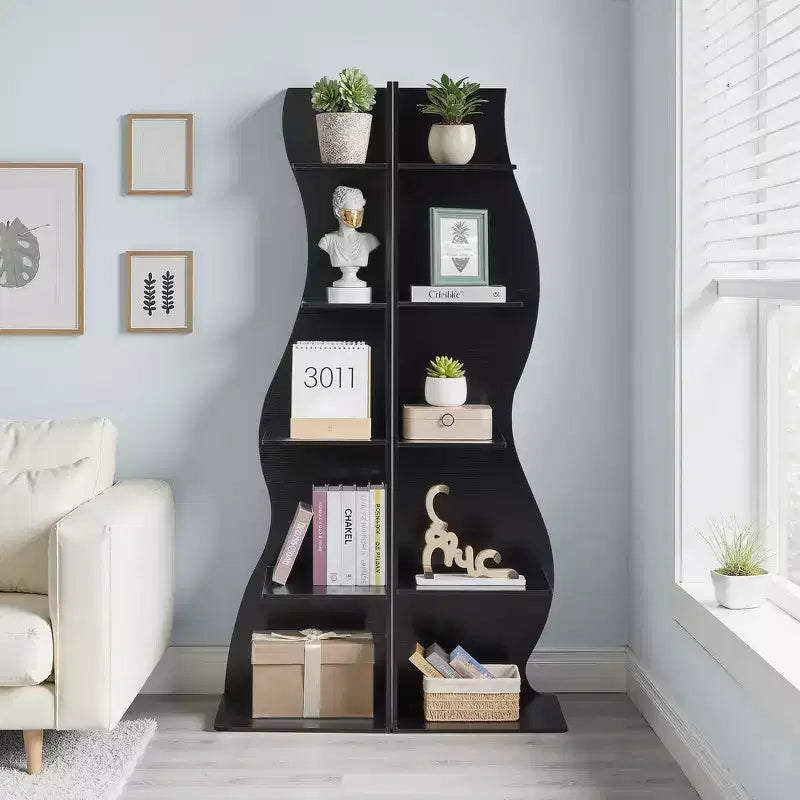 Étagère d'angle 5 niveaux Wave, étagère de rangement rustique facile à monter, organisateur peu encombrant pour la décoration intérieure