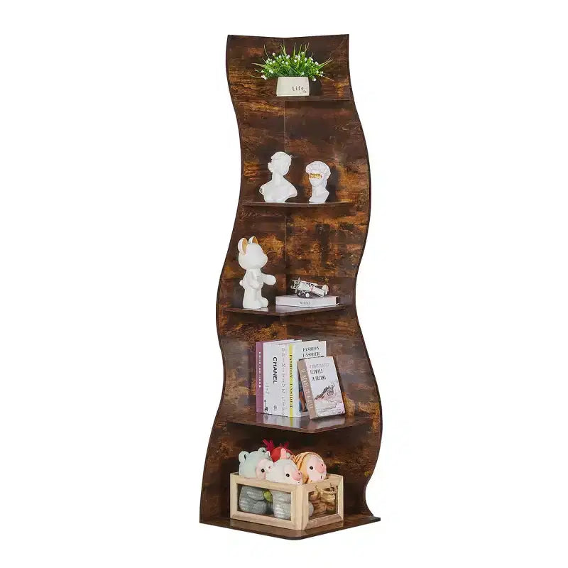 Étagère d'angle 5 niveaux Wave, étagère de rangement rustique facile à monter, organisateur peu encombrant pour la décoration intérieure