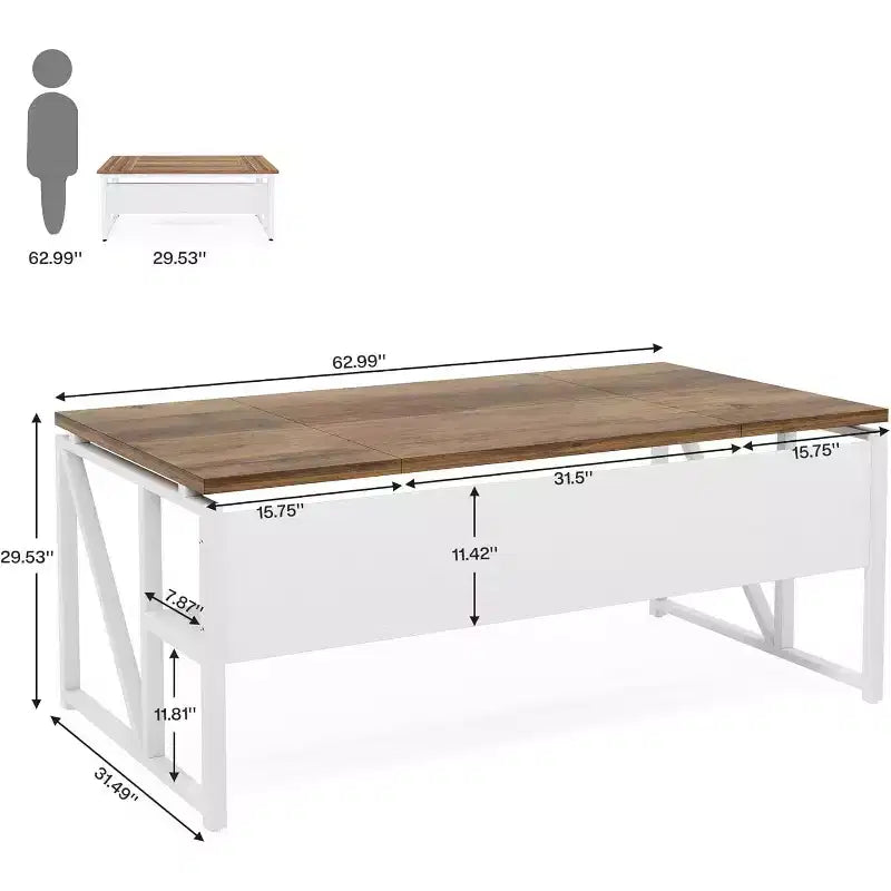 Bureau d'ordinateur de 63 pouces avec étagère de rangement inférieure, table d'écriture pour bureau à domicile, noyer clair, pieds en acier