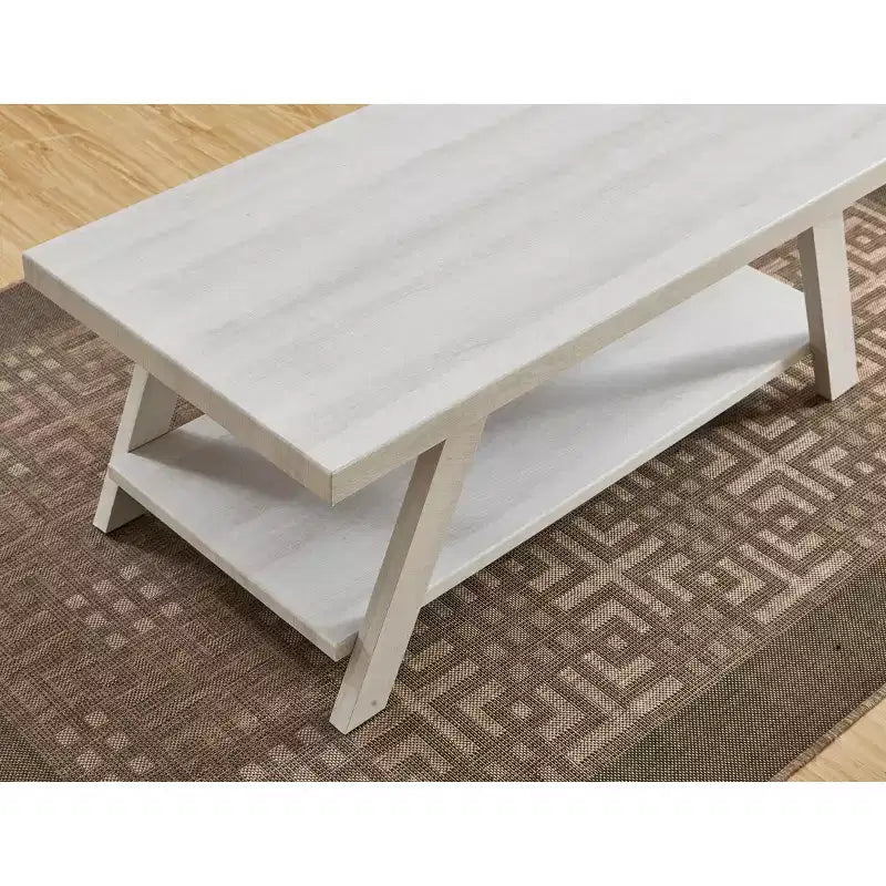 Table basse contemporaine à étagères en bois, finition blanche
