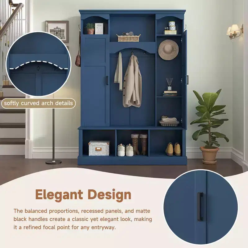 Porte-manteau moderne avec banc de rangement et étagères réglables