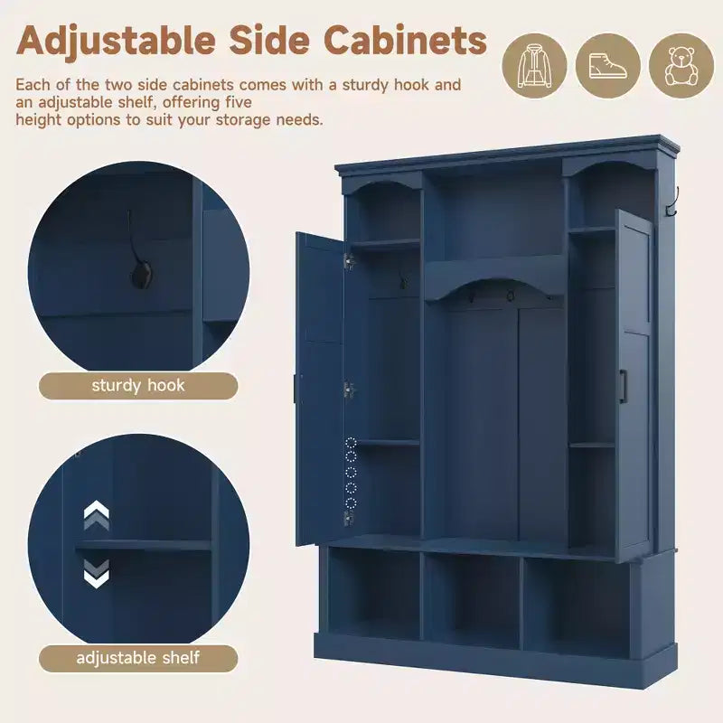 Porte-manteau moderne avec banc de rangement et étagères réglables