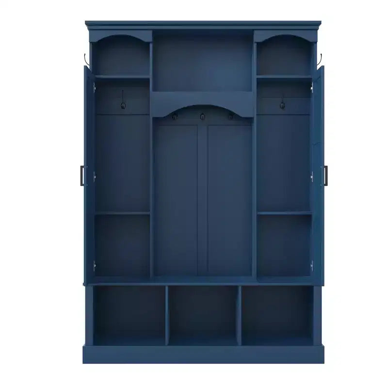 Porte-manteau moderne avec banc de rangement et étagères réglables
