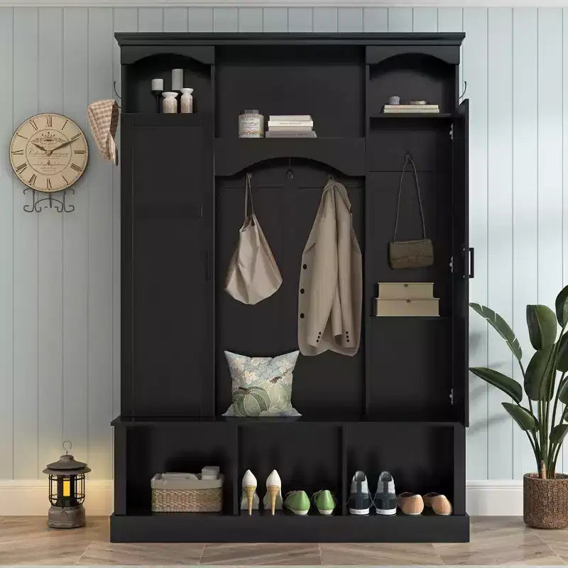 Porte-manteau moderne avec banc de rangement et étagères réglables