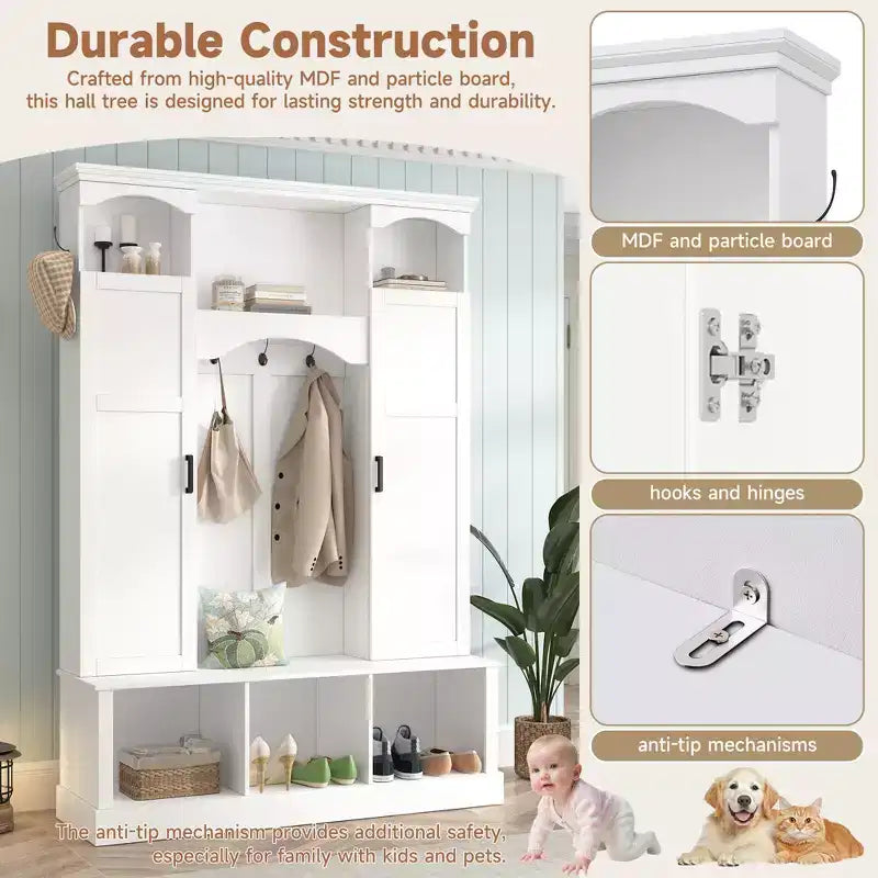 Porte-manteau moderne avec banc de rangement et étagères réglables