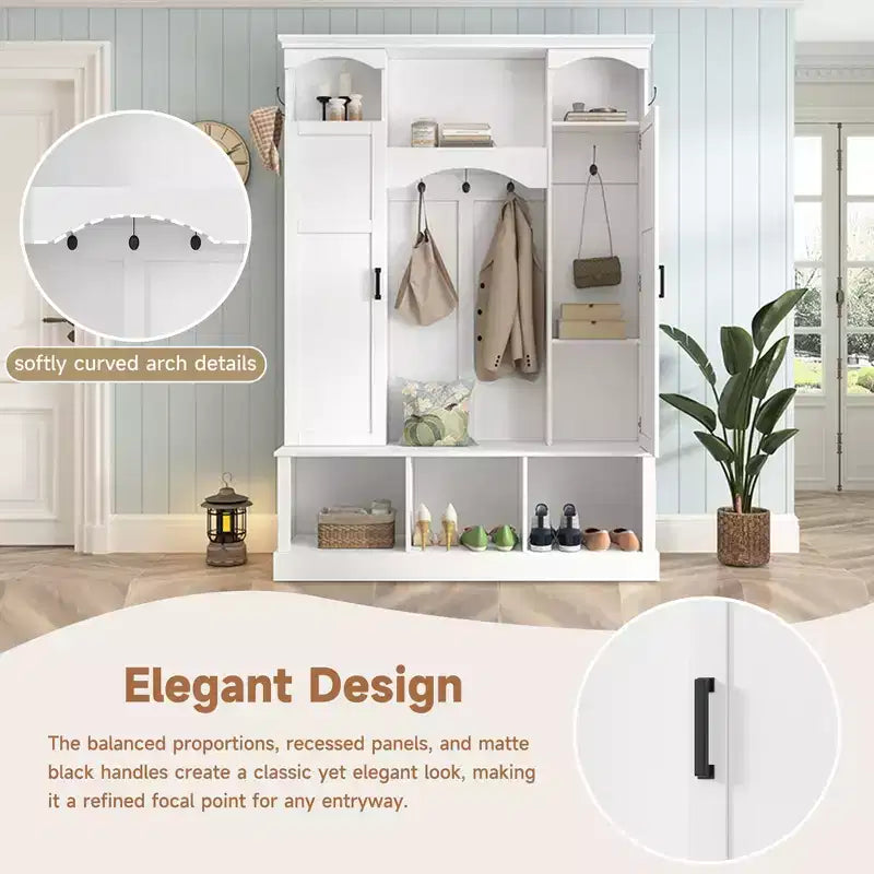 Porte-manteau moderne avec banc de rangement et étagères réglables